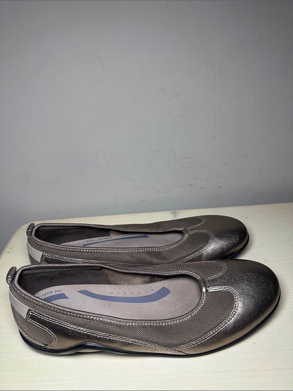Ecco Comfort Slip-On Flats in Metallic Pewter